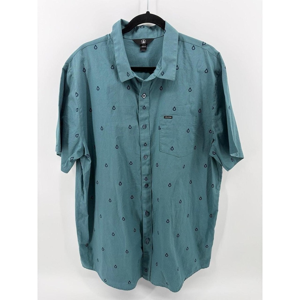 Volcom Patterson SS‎ Short Sleeve Woven Button Up, Blue/Green Men's XXL NWOT